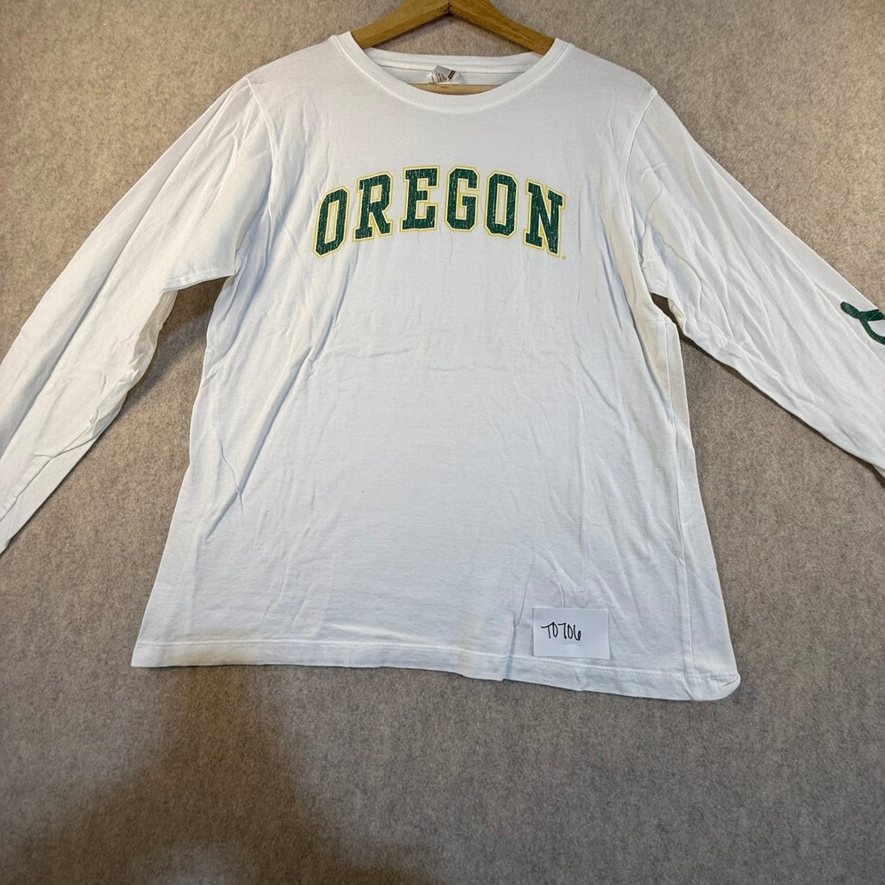 Perrin Oregon Ducks Long Sleeve T-Shirt Womens Small White Collegiate Graphic T